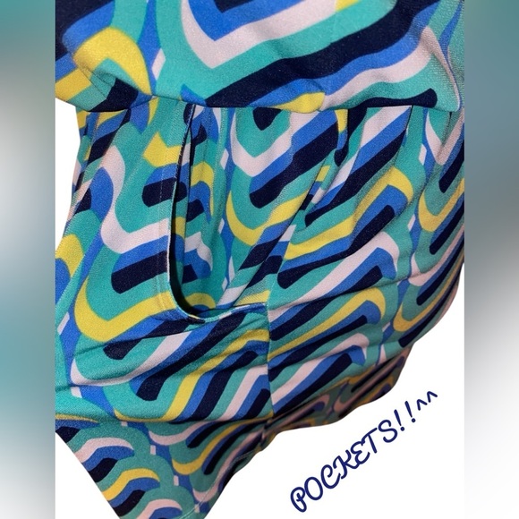 KAARI BLUE One Piece Sleeveless Romper Chevron Pattern Blue/Green/Yellow Medium - Picture 4 of 6